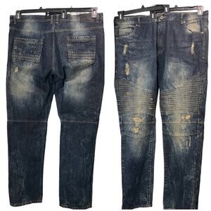SOUTHPOLE Men’s Moto Style  Grunge Wash Jeans 42/34